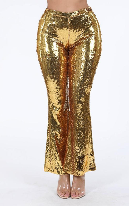 Sequin Flare Bell Bottom Pants - Gold - SohoGirl.com
